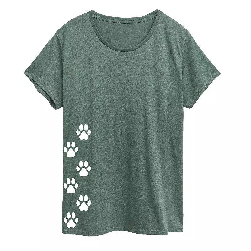 Plus Vertical Pawprints Graphic Tee, Womens Grey Green Product Image
