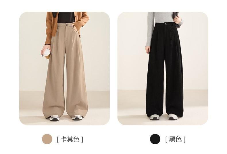 High Rise Plain Pleated Wide Leg Pants Product Image