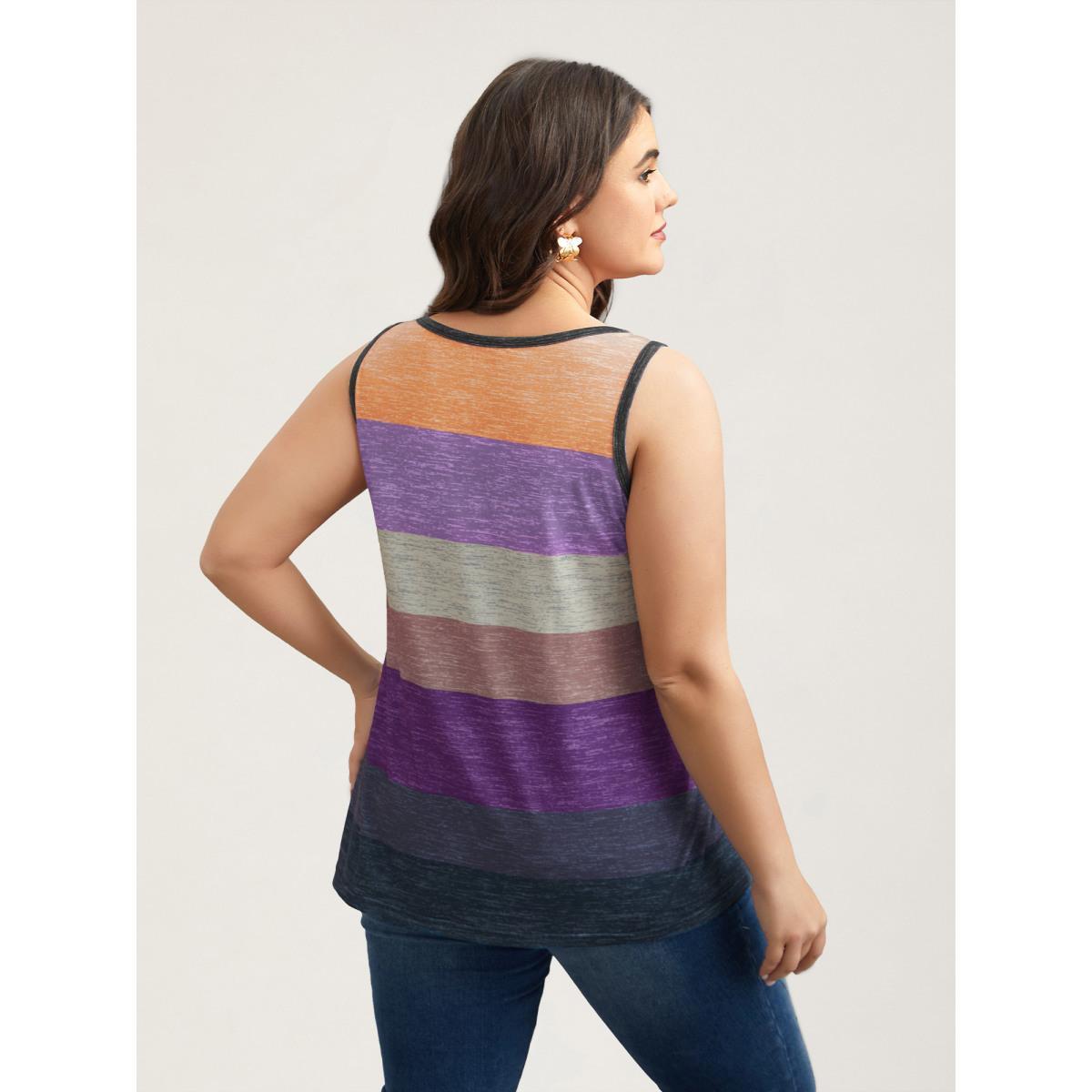 Plus Size Multi-Color Stripes Off-Sleeves Vest Women Lilac Elegant Contrast Notched collar Everyday Tank Tops Camis BloomChic 30/6X Product Image