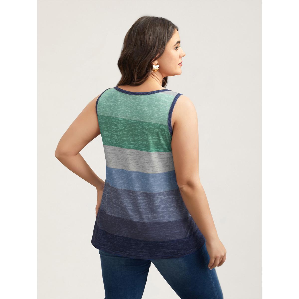 Plus Size Multi-Color Stripes Off-Sleeves Vest Women Indigo Elegant Contrast Notched collar Everyday Tank Tops Camis BloomChic 28/5X Product Image
