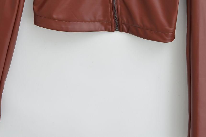 Faux Leather Asymmetrical Zip Jacket Product Image