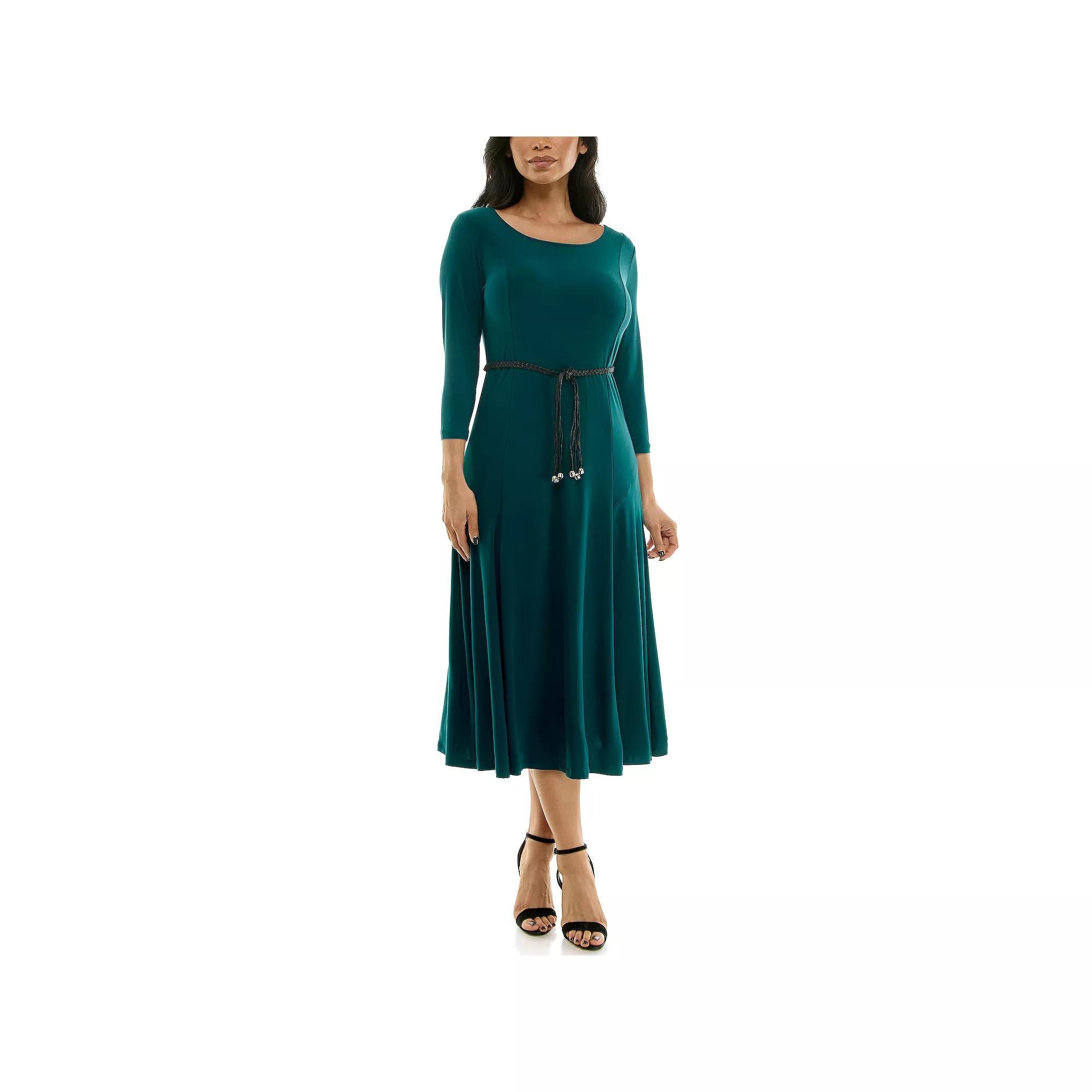 Women's Nina Leonard Sylvia Three-Quarter Sleeve Belted Midi Dress, Size: XL, Radiant Blue Product Image