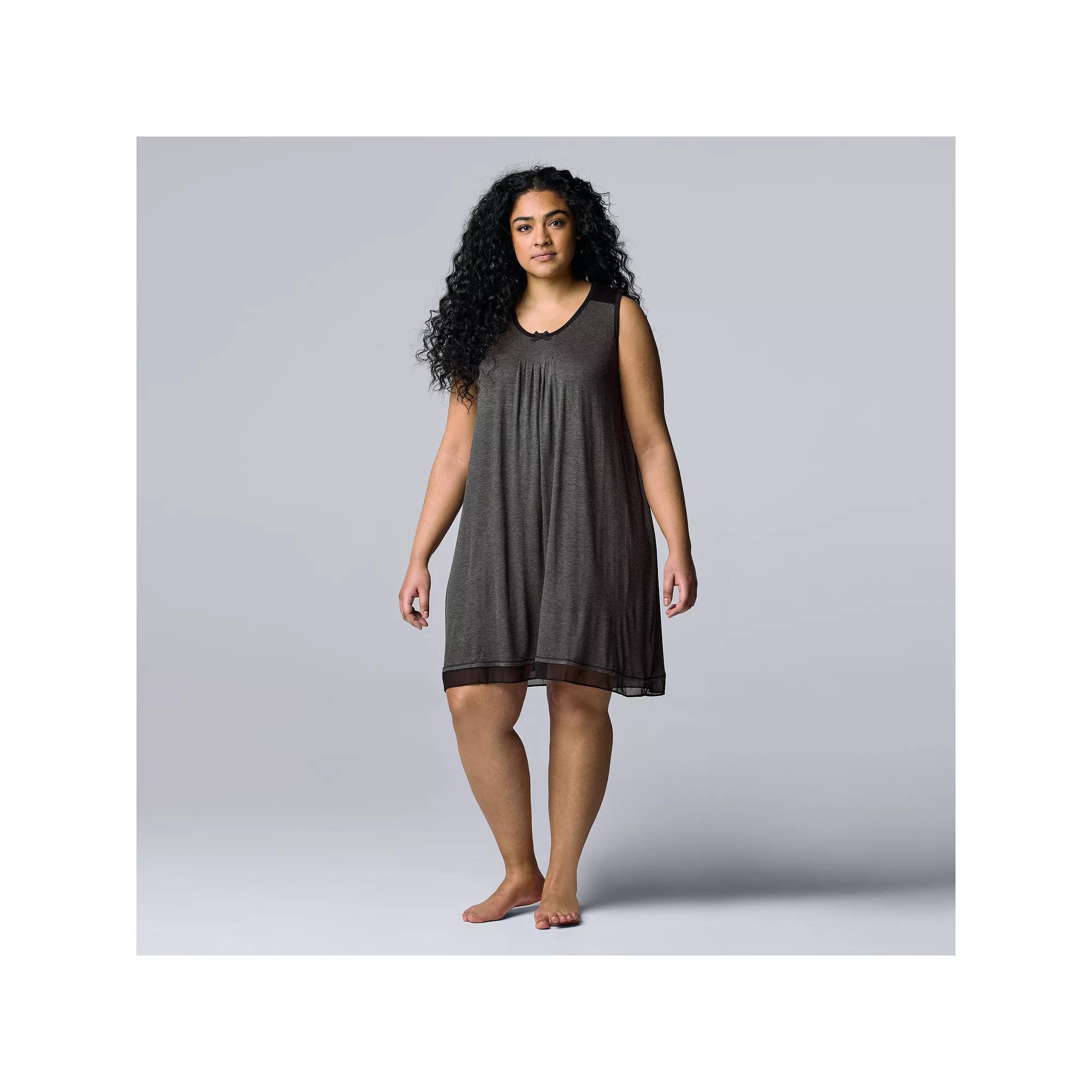 Plus Size Simply Vera Vera Wang Basic Luxury Chemise, Women's, Size: 2XL, Grey Coal Product Image