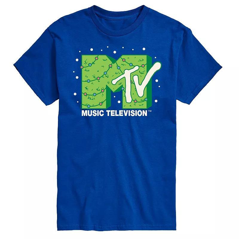 Mens MTV Christmas Tree Logo Graphic Tee Grey Blue Product Image