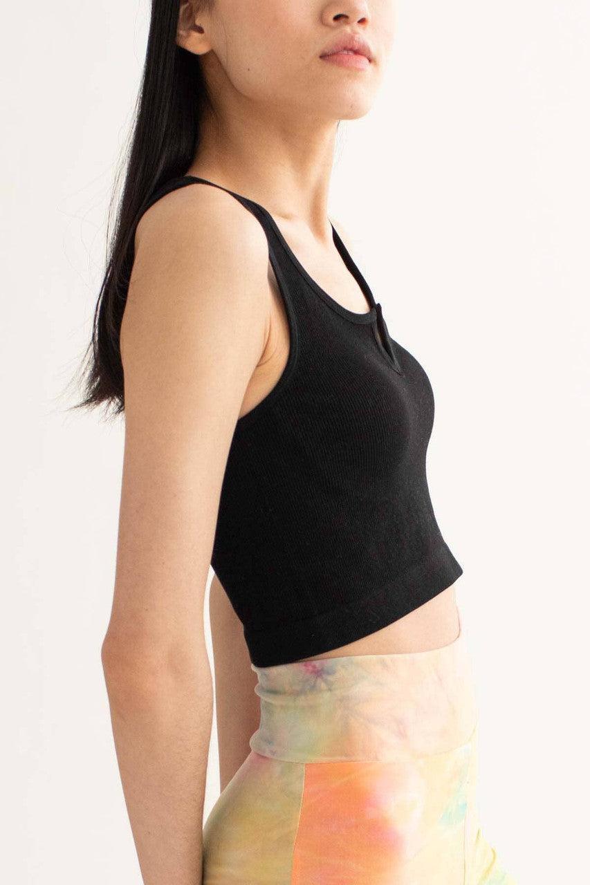 Black Seamless Notched Ribbed Crop Tank Product Image