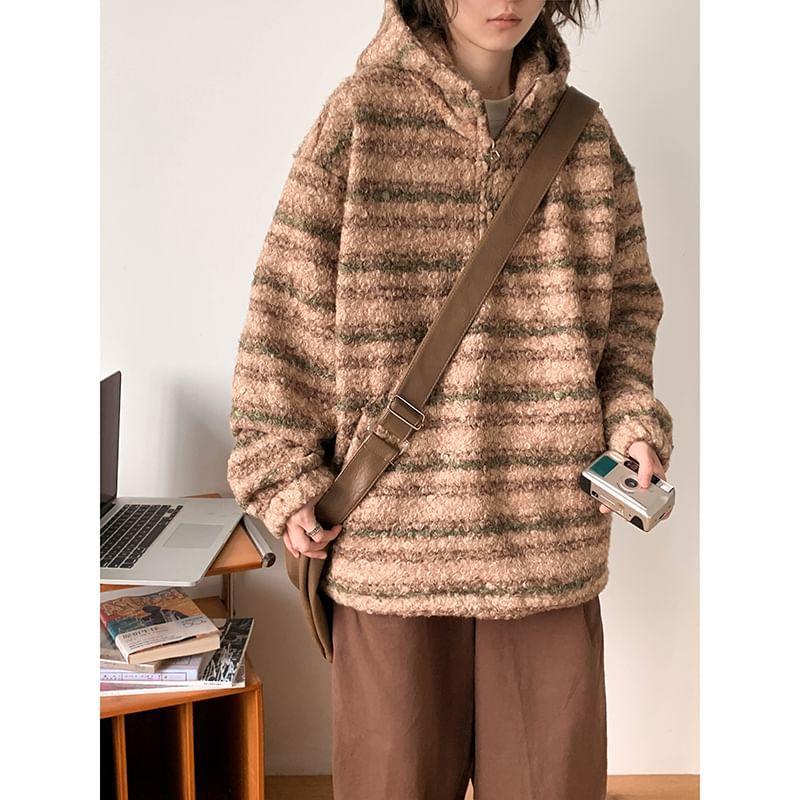 Long-Sleeve Half Zip Striped Hoodie Product Image