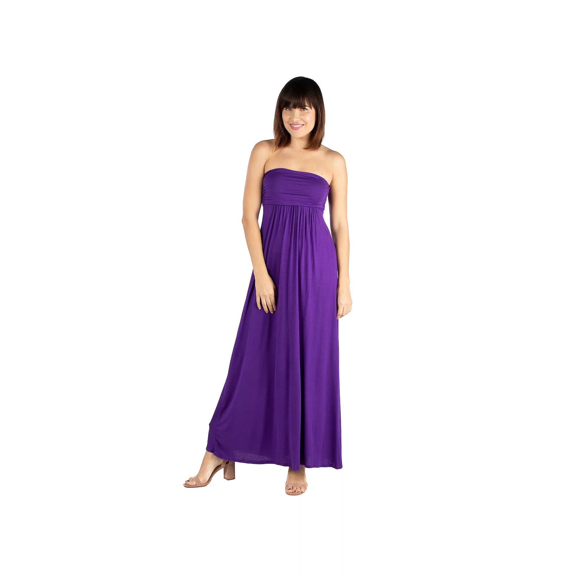 Women's 24seven Comfort Apparel Strapless Loose Fit Pleated Maxi Dress, Size: Medium, Pink Product Image