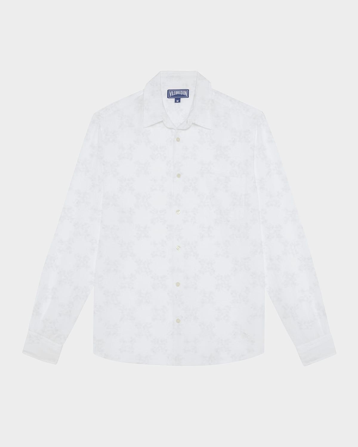 Men's Cotton-Linen Solid Sport Shirt Product Image