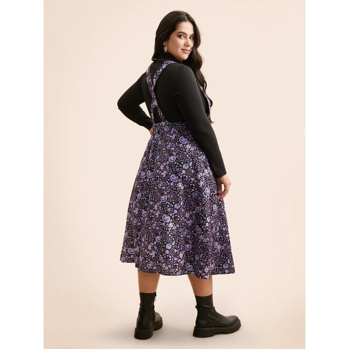 Plus Size Pumpkin Print Suspender Midi Dress BlueViolet Women Casual Non Party Curvy Bloomchic 10/M Product Image