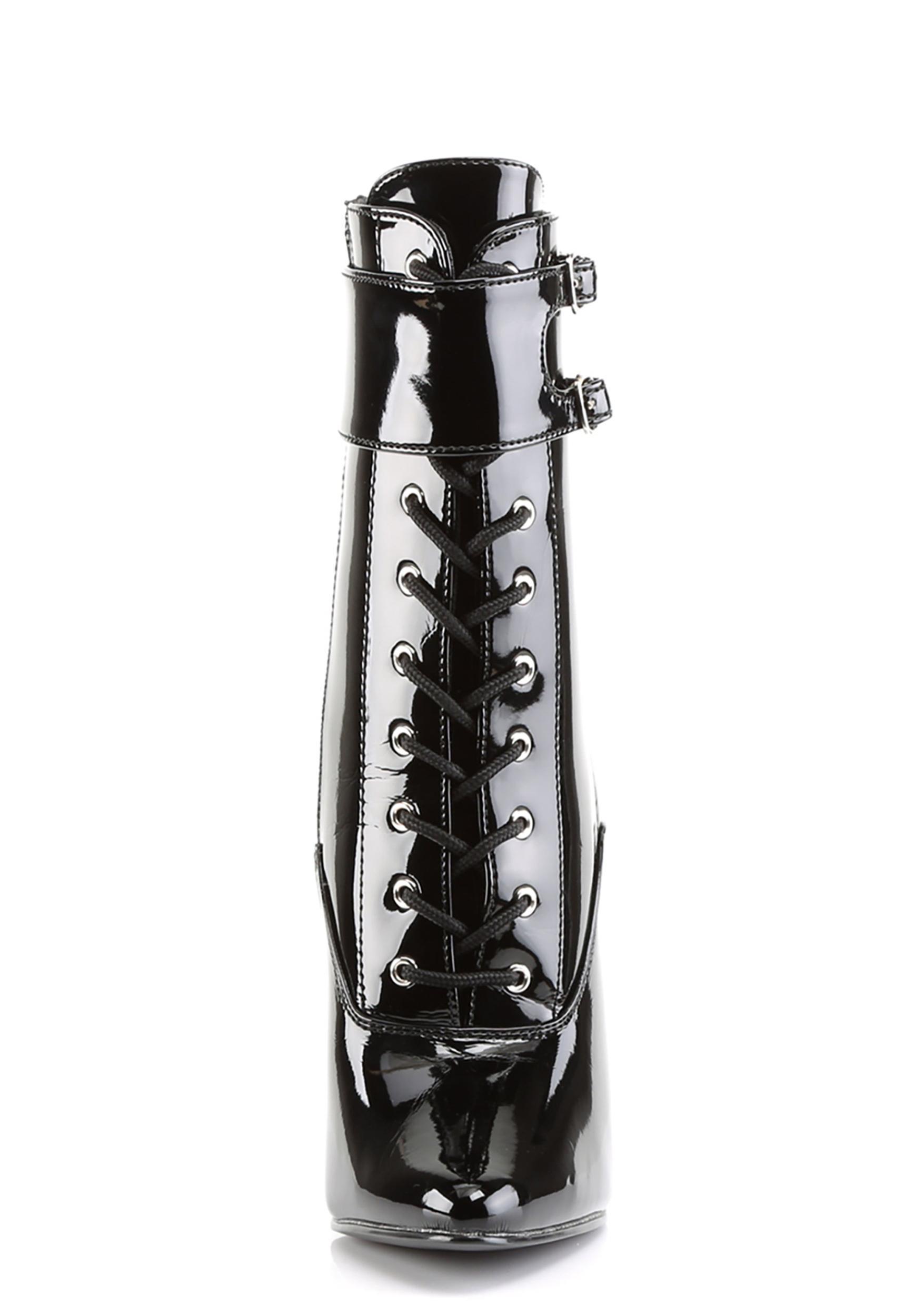 Devious Domina-1024 Vinyl Ankle Boots - Black Product Image