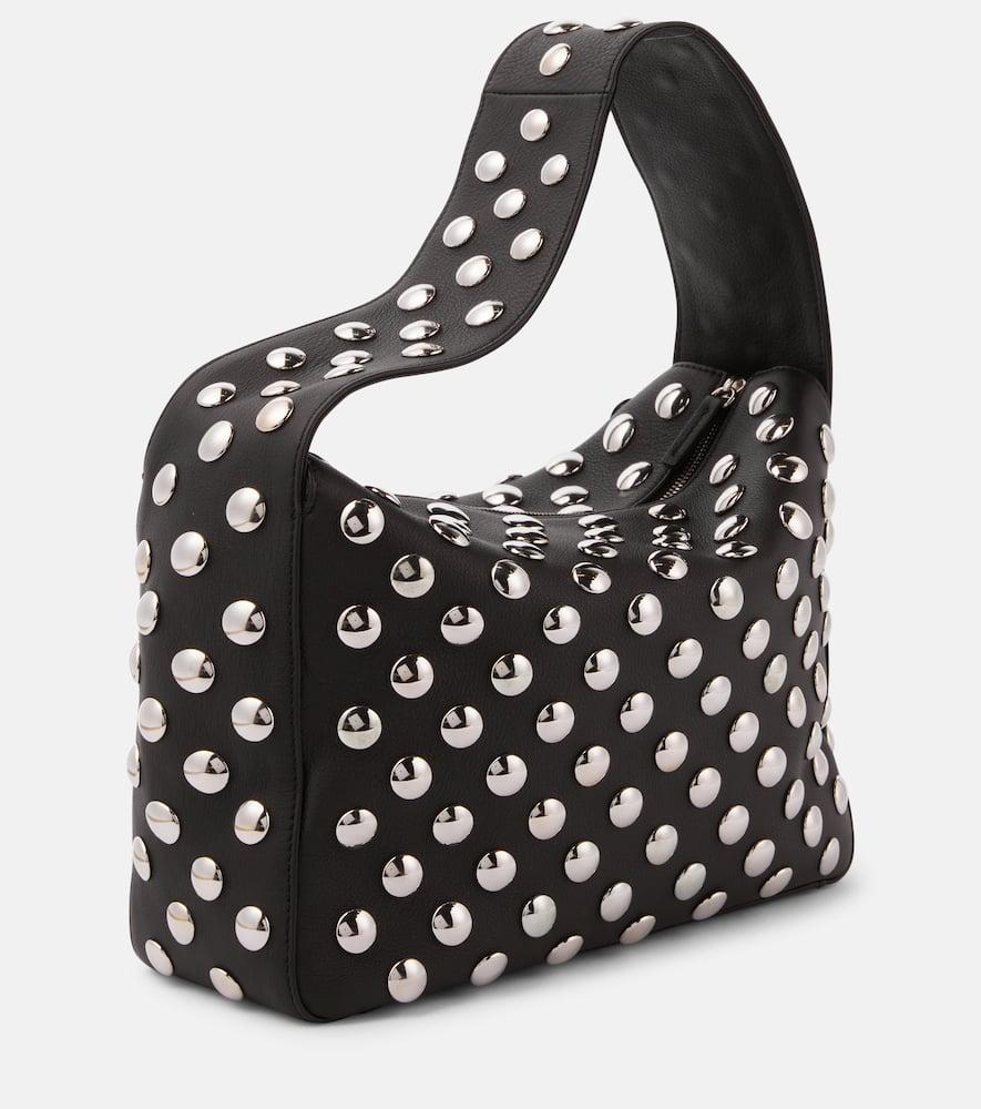 KHAITE Elena Small Studded Textured-leather Shoulder Bag In Black Product Image