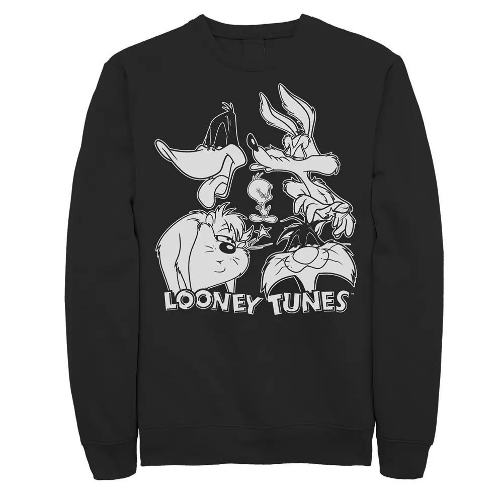 Men's Looney Tunes Characters Faces Black And White Sweatshirt, Size: XXL Product Image