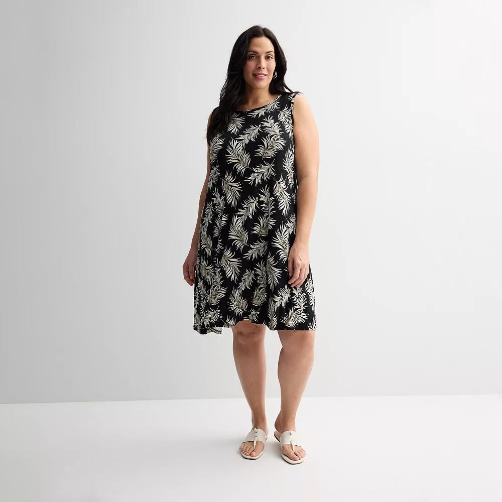 Plus Size Croft & Barrow® Sleeveless Tank Swing Dress, Women's, Size: 4XL, Blue White Tile Product Image