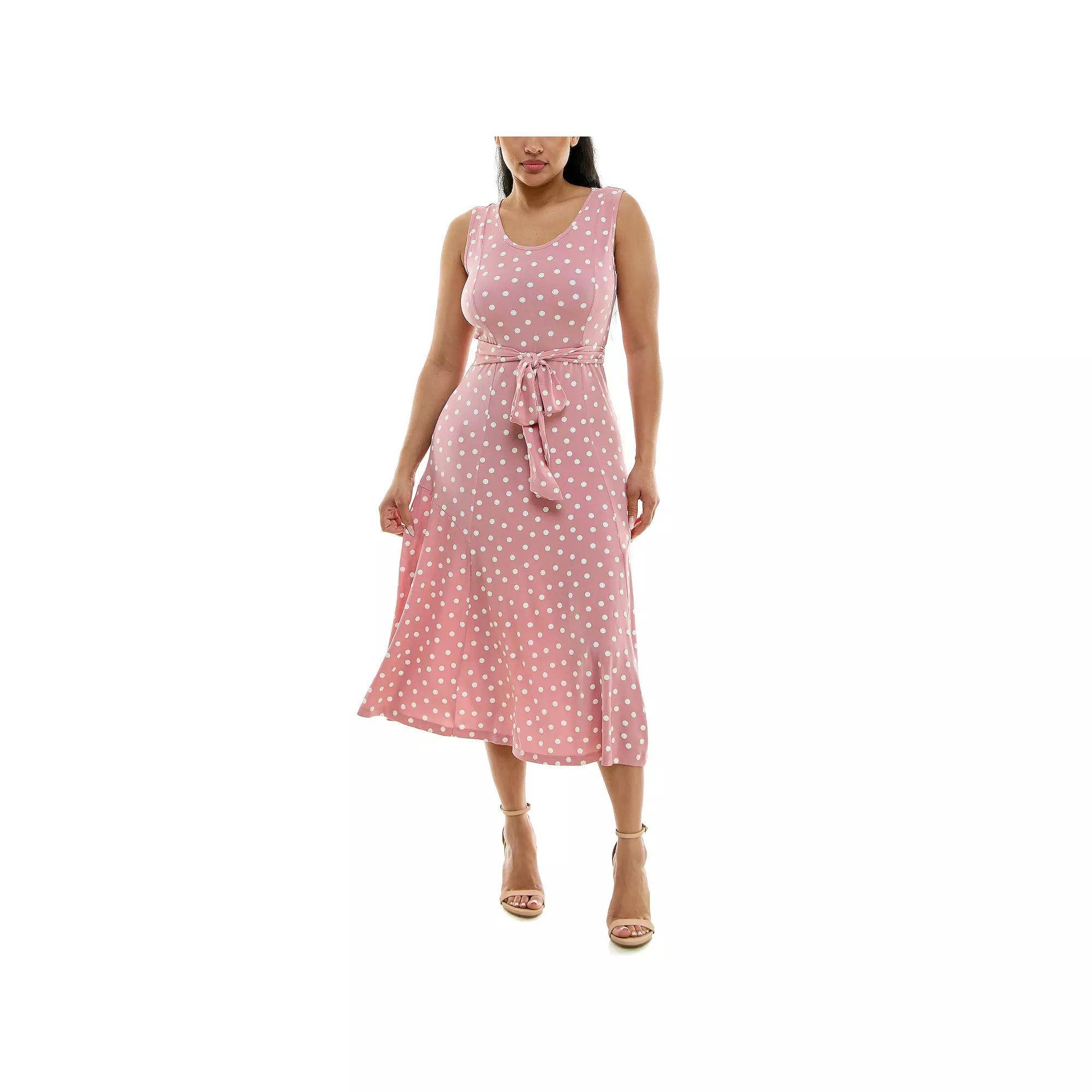 Women's Nina Leonard Belted Sleeveless Print Midi Dress, Size: XL, Brown Team Product Image