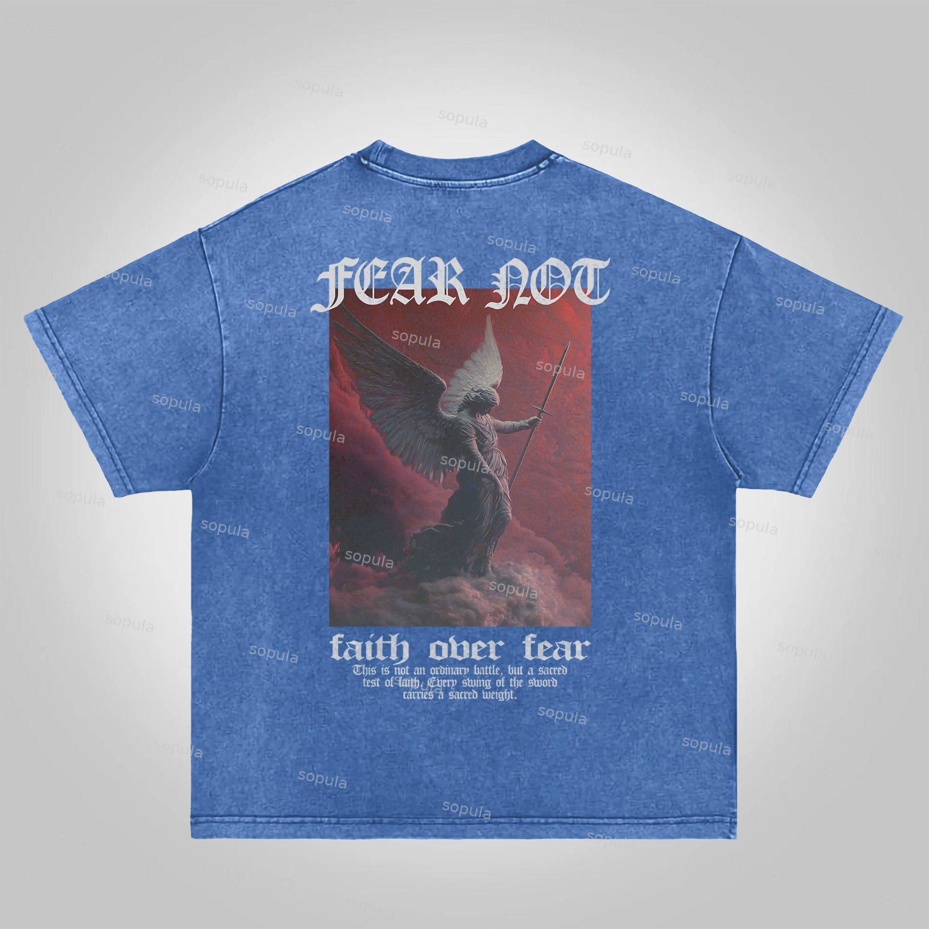 Sopula Fear Not-faith Over Fear Print Graphic Acid Washed T-shirt Product Image