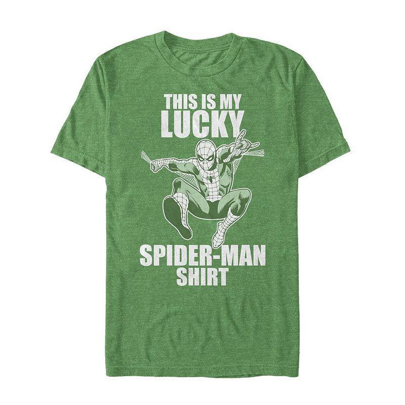 Mens Marvel Lucky Spider-Man Short Sleeve Graphic Tee Kelly Grey Product Image