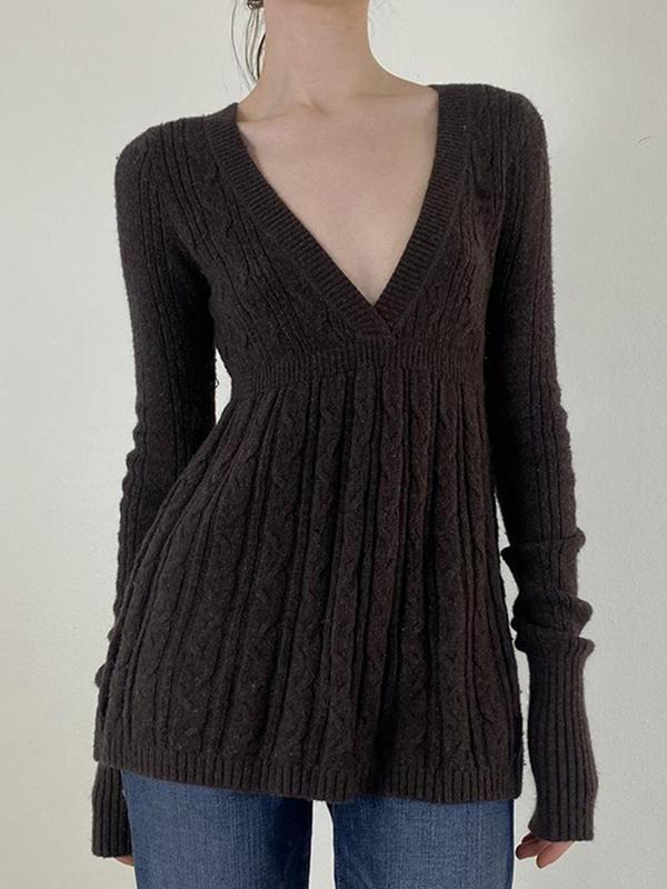 Retro V Neck Long Sleeve Knits Product Image