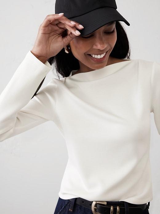 Soft Touch Scuba Pleated Boat-Neck Top Product Image