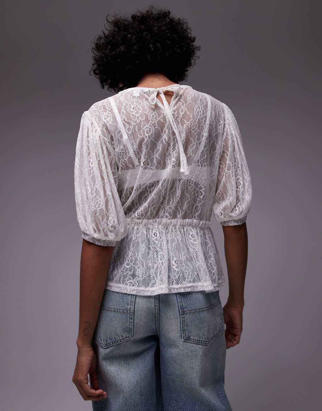 Topshop lace peplum top in ivory Product Image