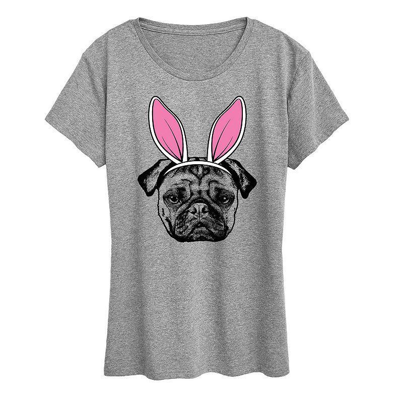 Womens Bunny Ears Pug Graphic Tee, Girls Grey Gray Product Image