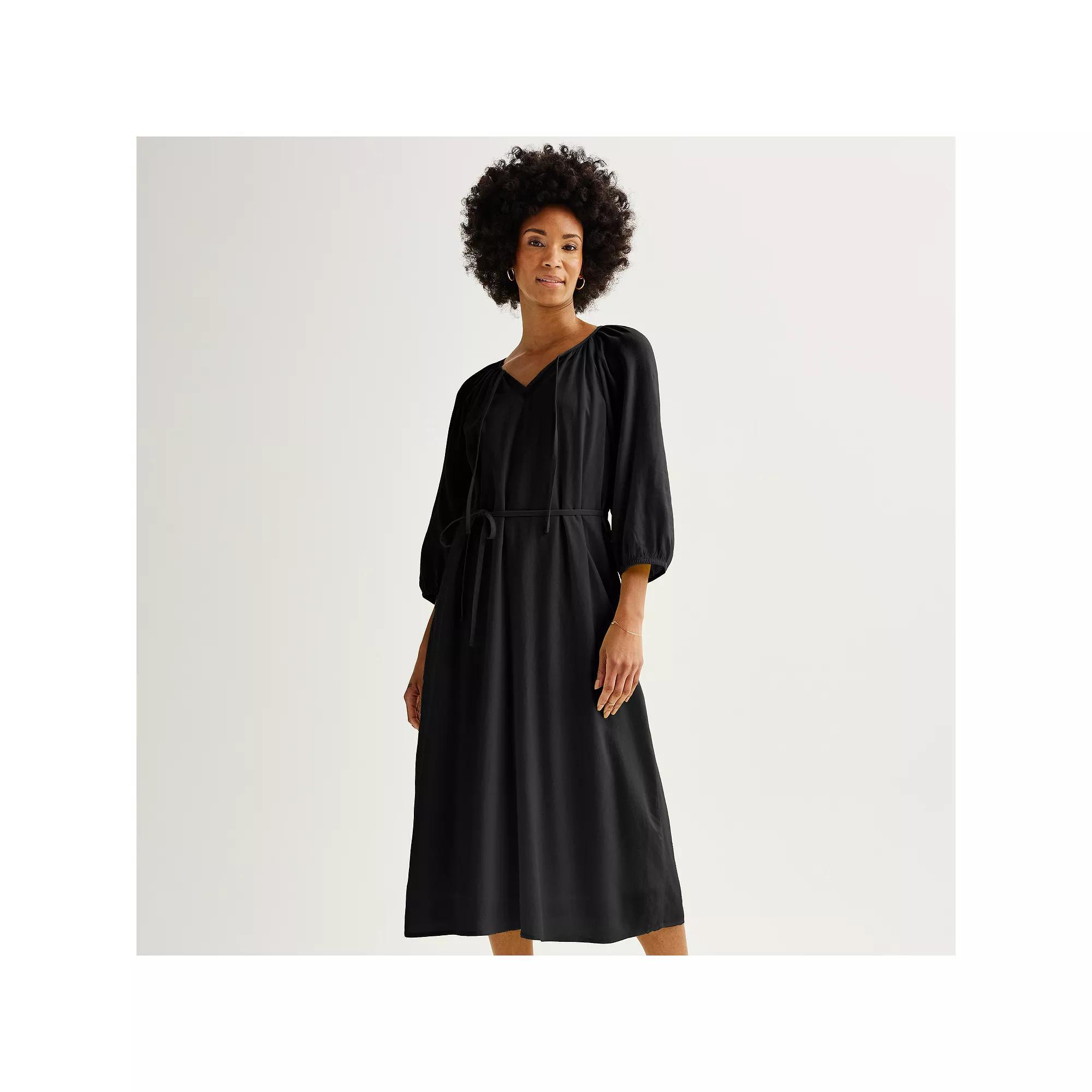 Womens Sonoma Goods For Life Linen-Blend Midi Dress Product Image
