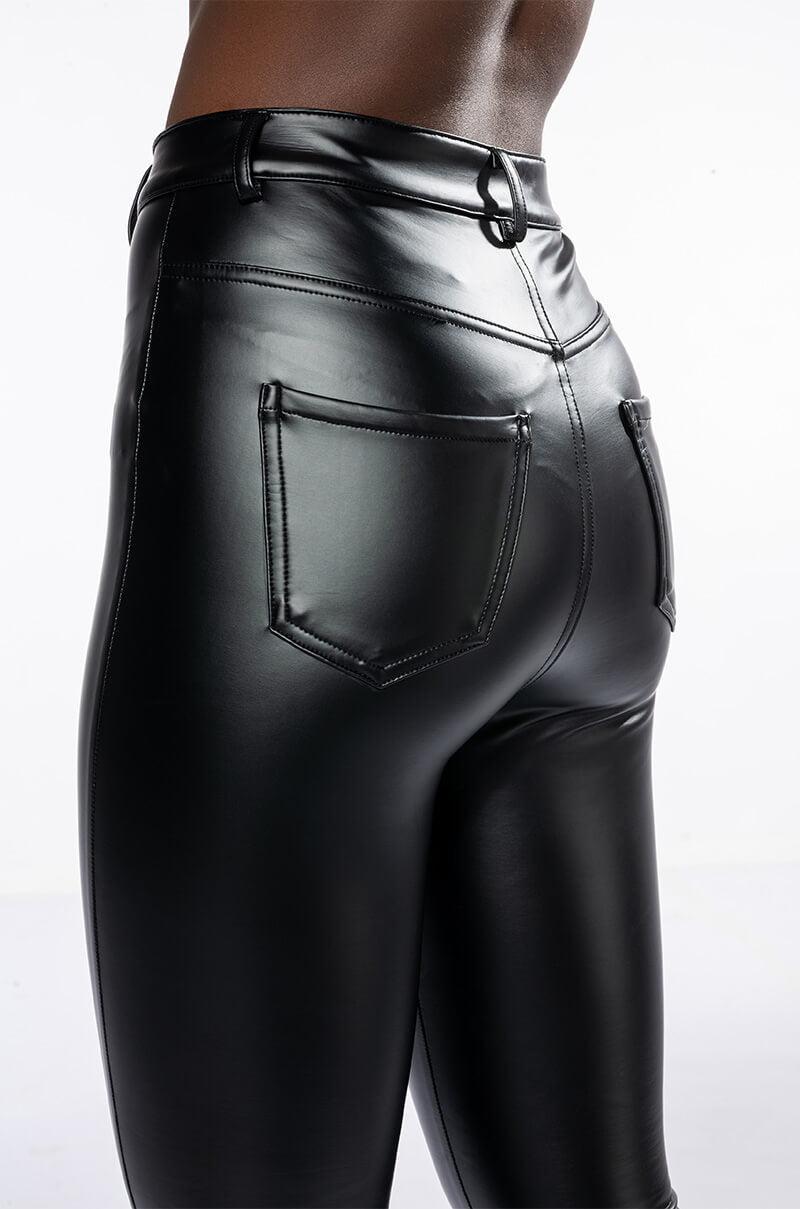 TE QUIERO HIGH RISE FAUX LEATHER SKINNY PANTS WITH 4 WAY STRETCH Product Image