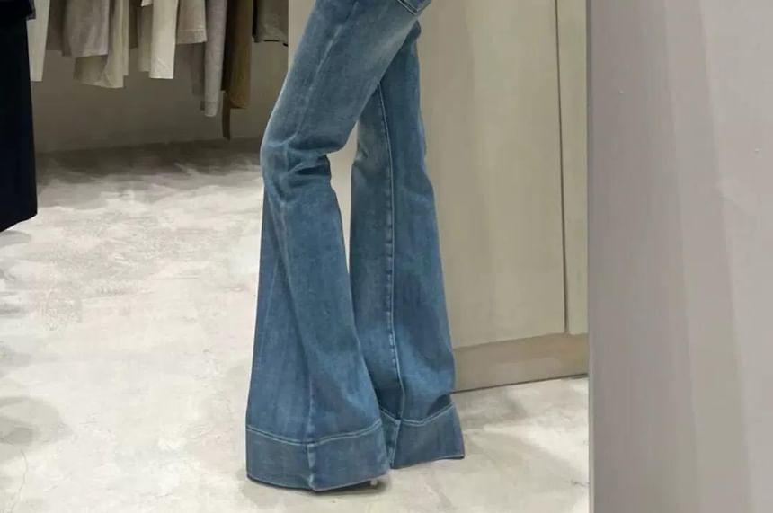 High Waist Washed Flared Jeans Product Image