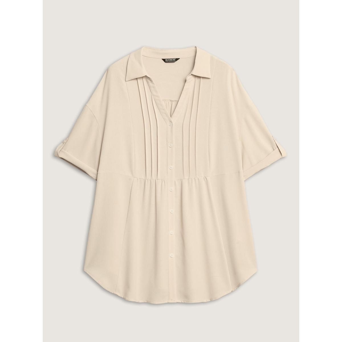 Plus Size Apricot Toothpick Pleats Tab Sleeve Long Blouse Women Elbow-length sleeve Shirt collar Everyday-Casual Blouses BloomChic 22-24/3X Product Image
