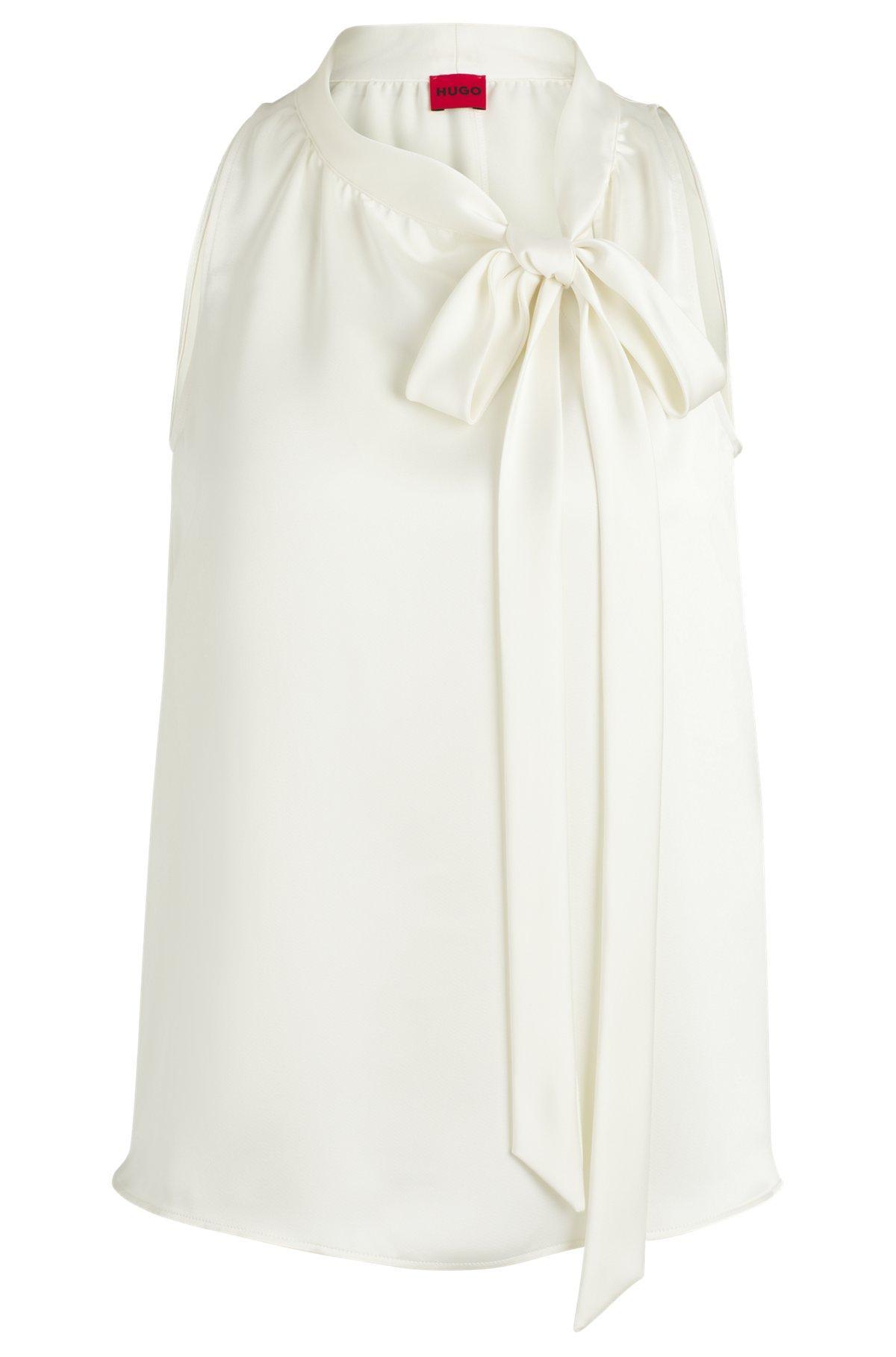 Sleeveless top in satin with tie neck Product Image