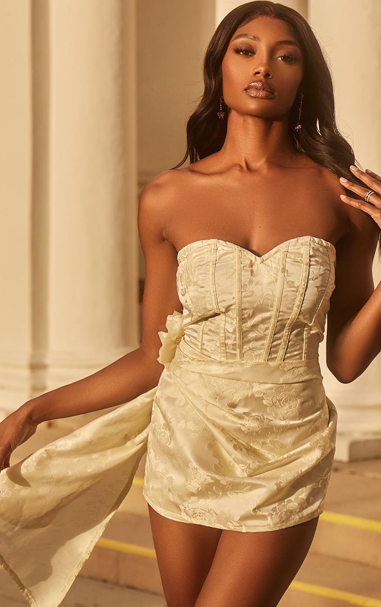 Cream Floral Applique Drape Detail Corset Skort Romper Product Image