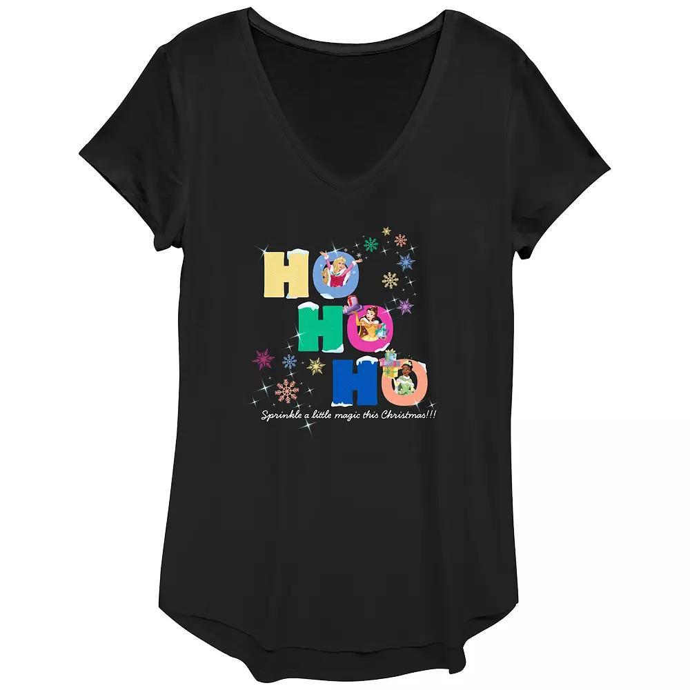 Disney Princess Aurora, Belle & Tiana Sprinkle A Little Magic This Christmas Women's Graphic Tee, Size: XS, Black Product Image