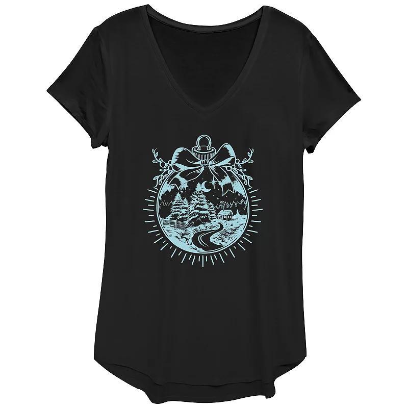 Women's Christmas Scene Ornament Graphic Tee, Size: XS, Black Product Image