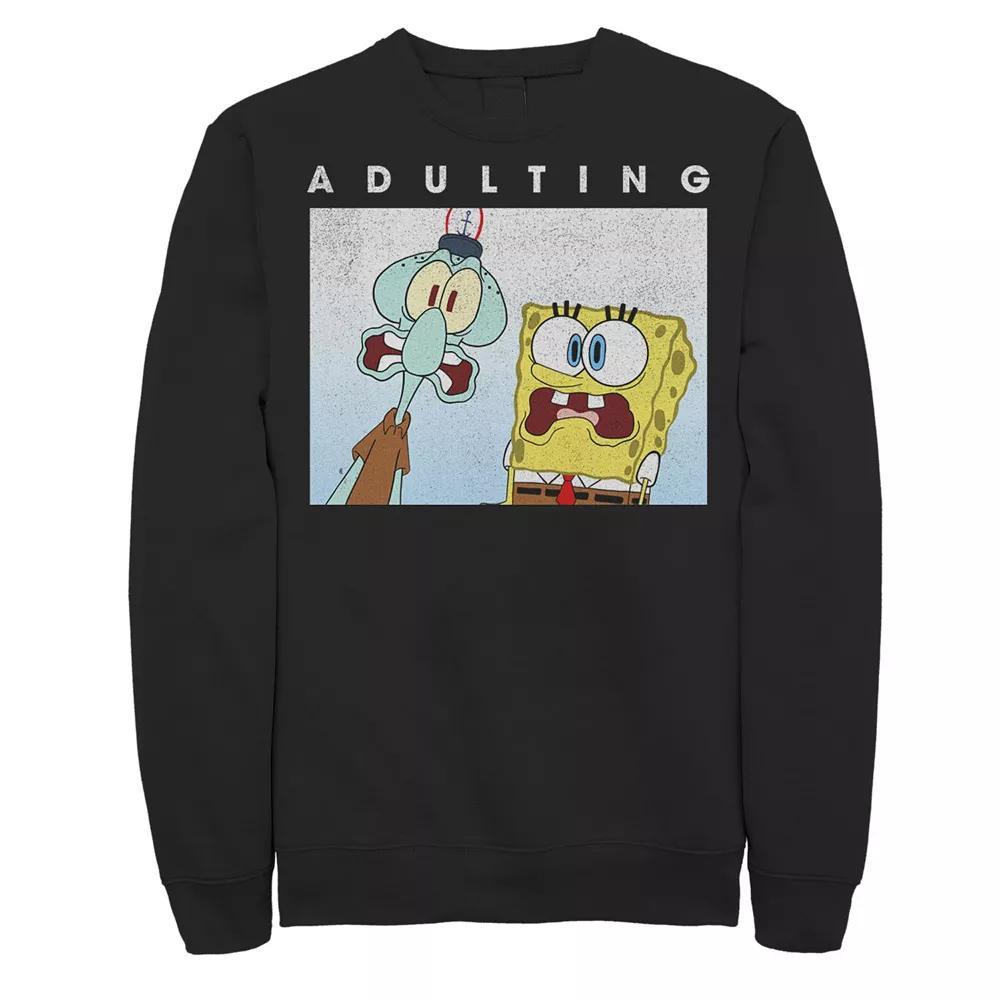 Men's SpongeBob SquarePants & Squidward Scared Of Adulting Sweatshirt, Size: Small, Black Product Image