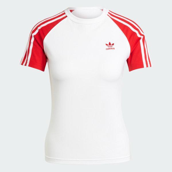 adidas Adicolor 3-Stripes Raglan Slim Tee Glow Pink L Womens Product Image