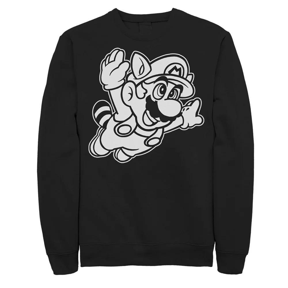 Men's Nintendo Super Mario 3 Raccoon Fly Line Art Sweatshirt, Size: Small, Black Product Image