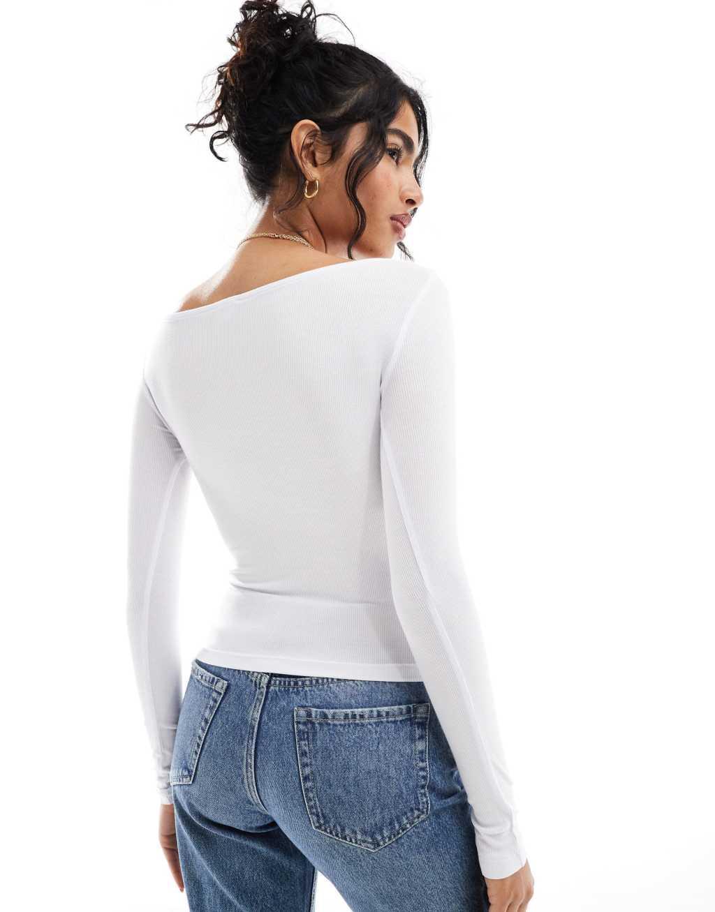 Cotton On boat neck long sleeve top in white Product Image