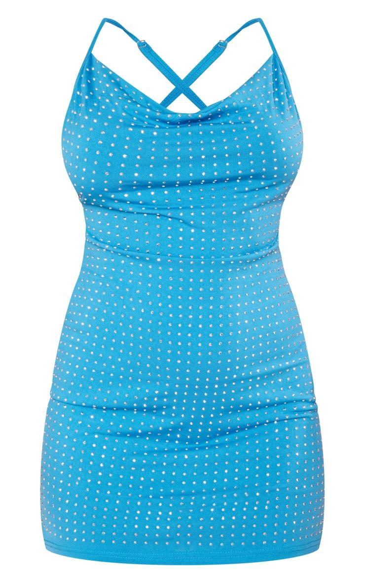 Petite Aqua Blue Cowl Neck Stud Detail Mini Dress Product Image