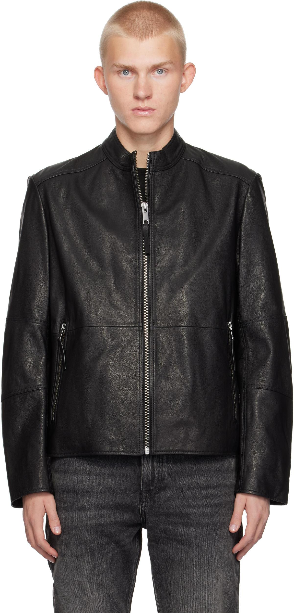 HUGO BOSS Lokis Slim Fit Leather Jacket In 001 - Black Product Image