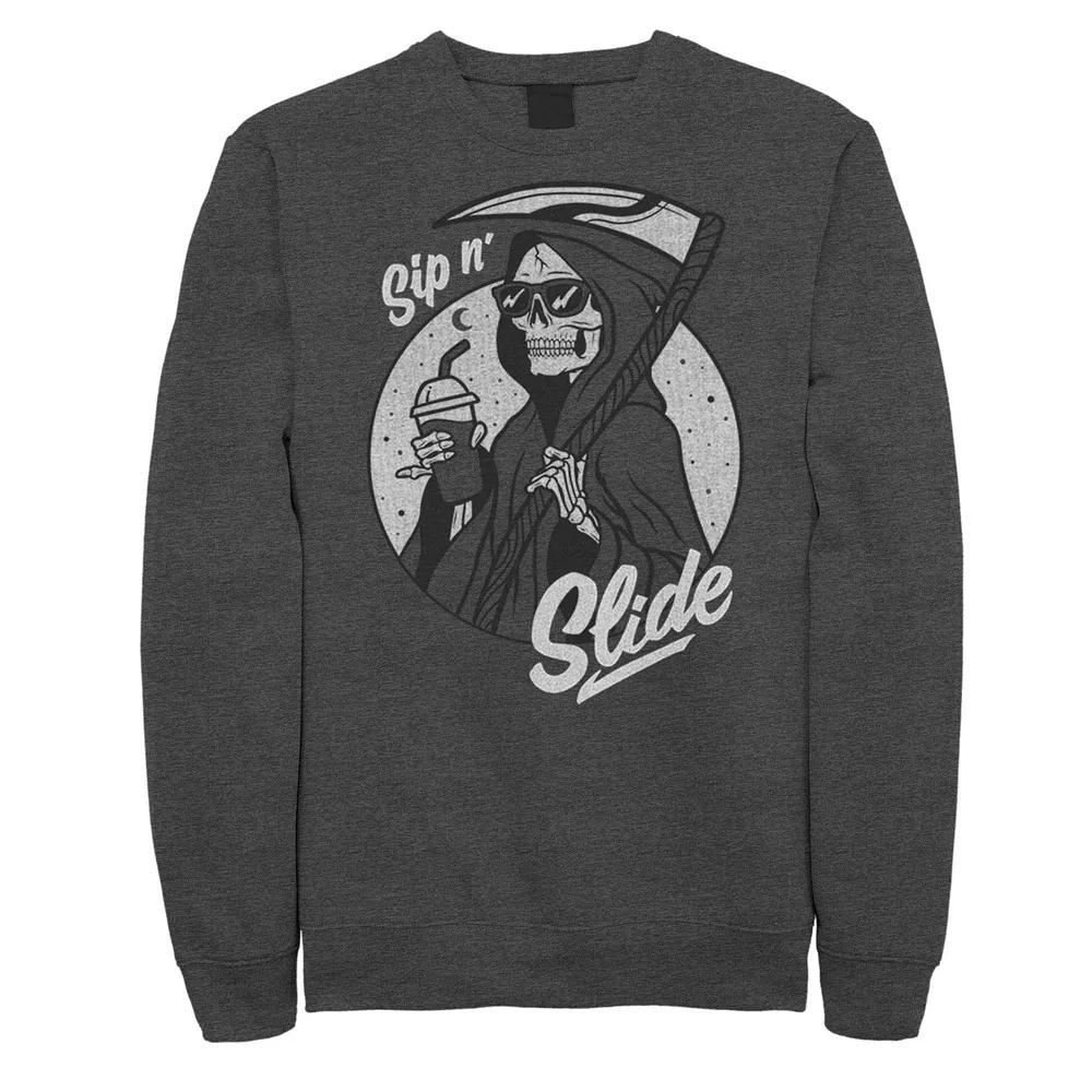 Men's Sip n' Slide Grim Reaper Circle Portrait Sweatshirt, Size: XL, Grey Heather Product Image