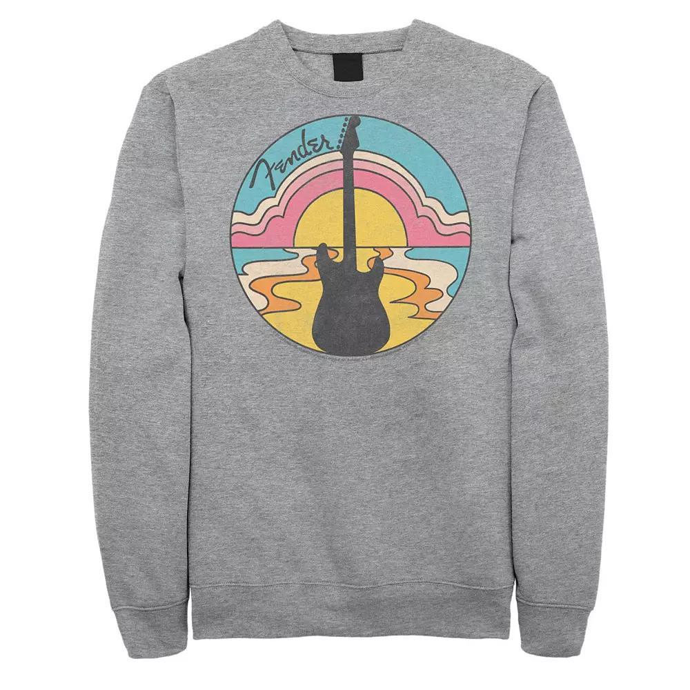 Big & Tall Fender 60s Groovy Guitar Sunset Graphic Fleece Pullover, Men's, Size: 4XL, Athletic Grey Product Image