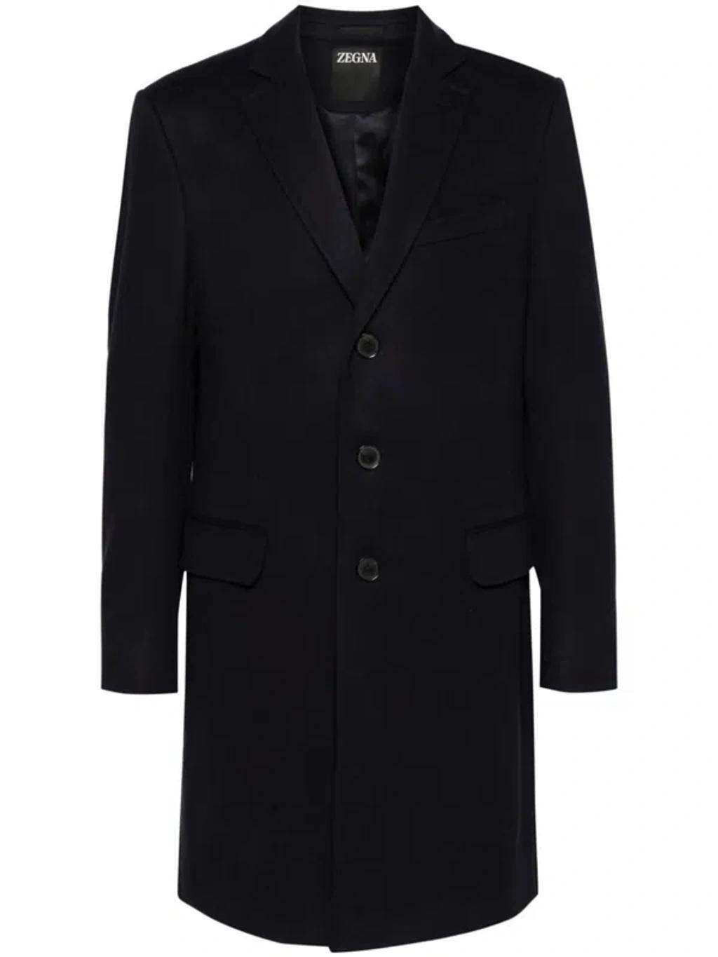 ZEGNA Oasi Tailored Single-breasted Coat In Navy Blue Product Image