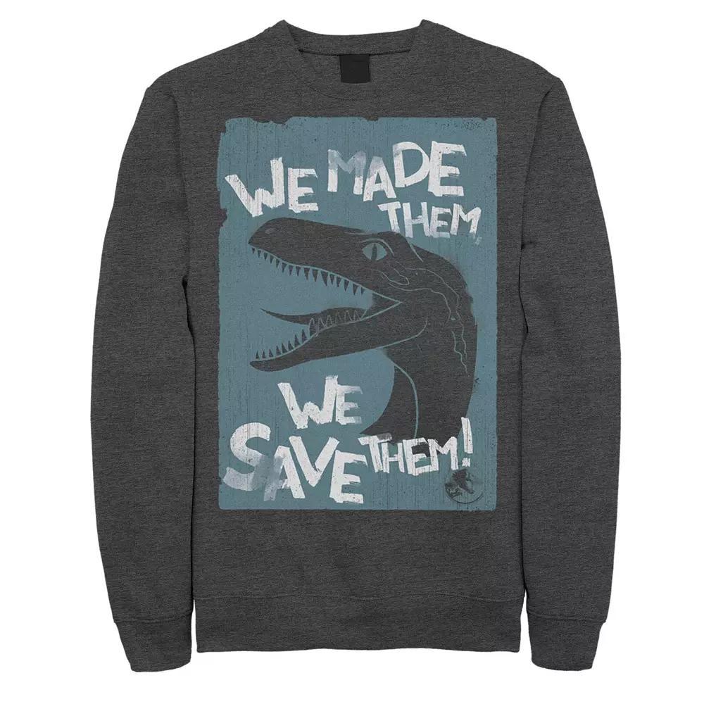 Men's Jurassic World Two We Made Them We Save Them Sweatshirt, Size: XXL, Grey Heather Product Image