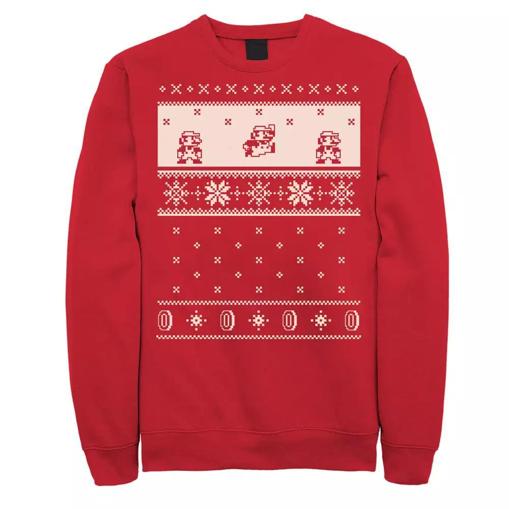 Men's Nintendo Super Mario Christmas Cream Pattern Fleece, Size: 3XL, Red Product Image
