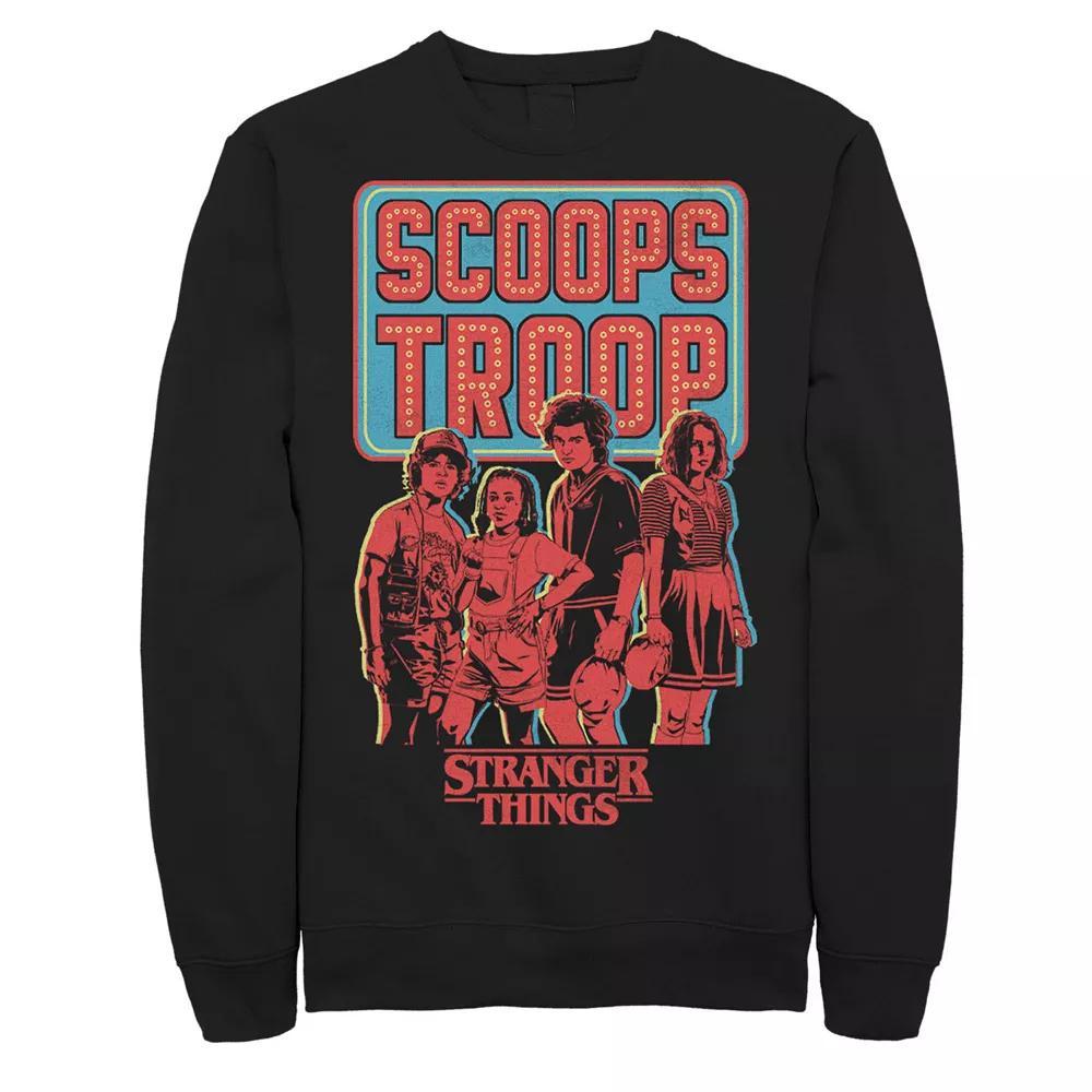 Men's Netflix Stranger Things Scoops Troop Portrait Sweatshirt, Size: Large, Black Product Image