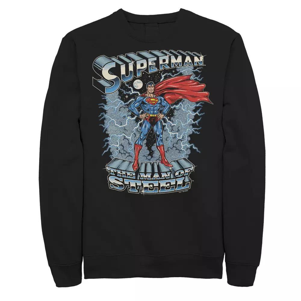 Men's DC Comics Superman The Man of Steel Lightning Bolts Fleece Graphic Sweatshirt, Size: Small, Black Product Image