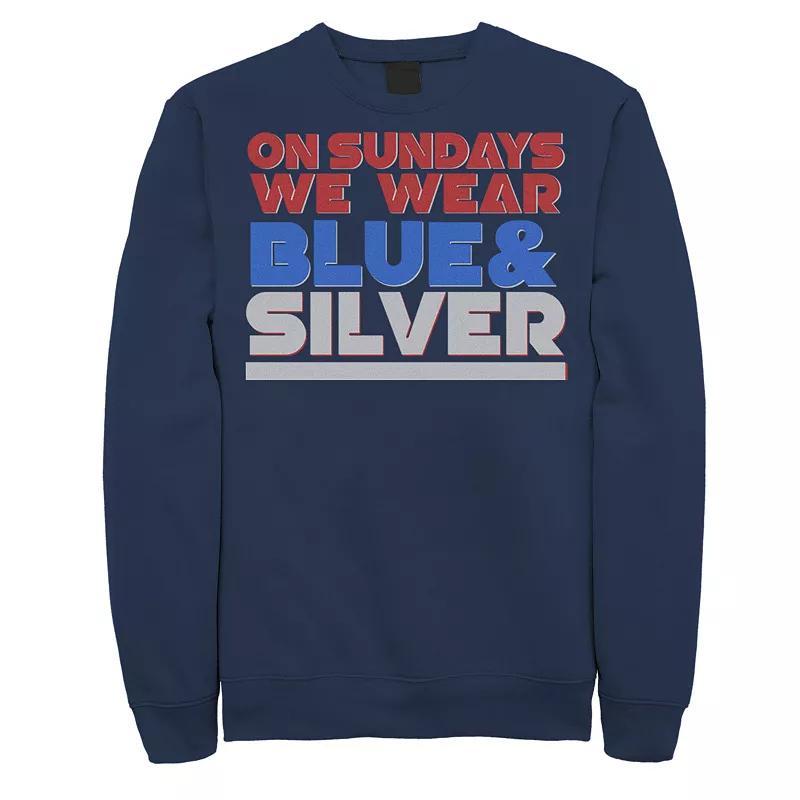 Men's On Sundays We Wear Blue And Silver Text Stack Graphic Fleece Pullover, Size: Small Product Image