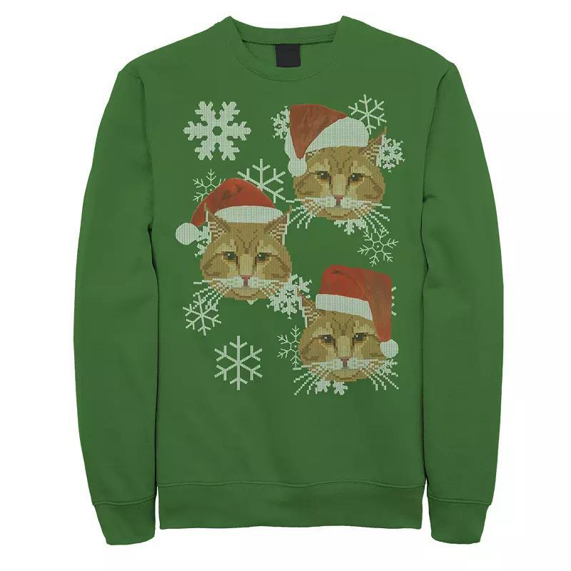 Mens Santa Hat Cats Snowflake Graphic Fleece Pullover Product Image