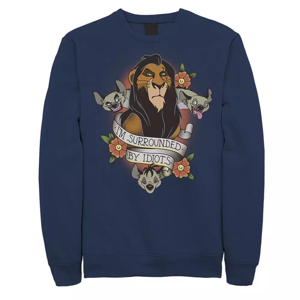 Disney's The Lion King Men's Scar With Hyenas Surrounded By Idiots Graphic Fleece Pullover, Size: XXL, Grey Heather Product Image