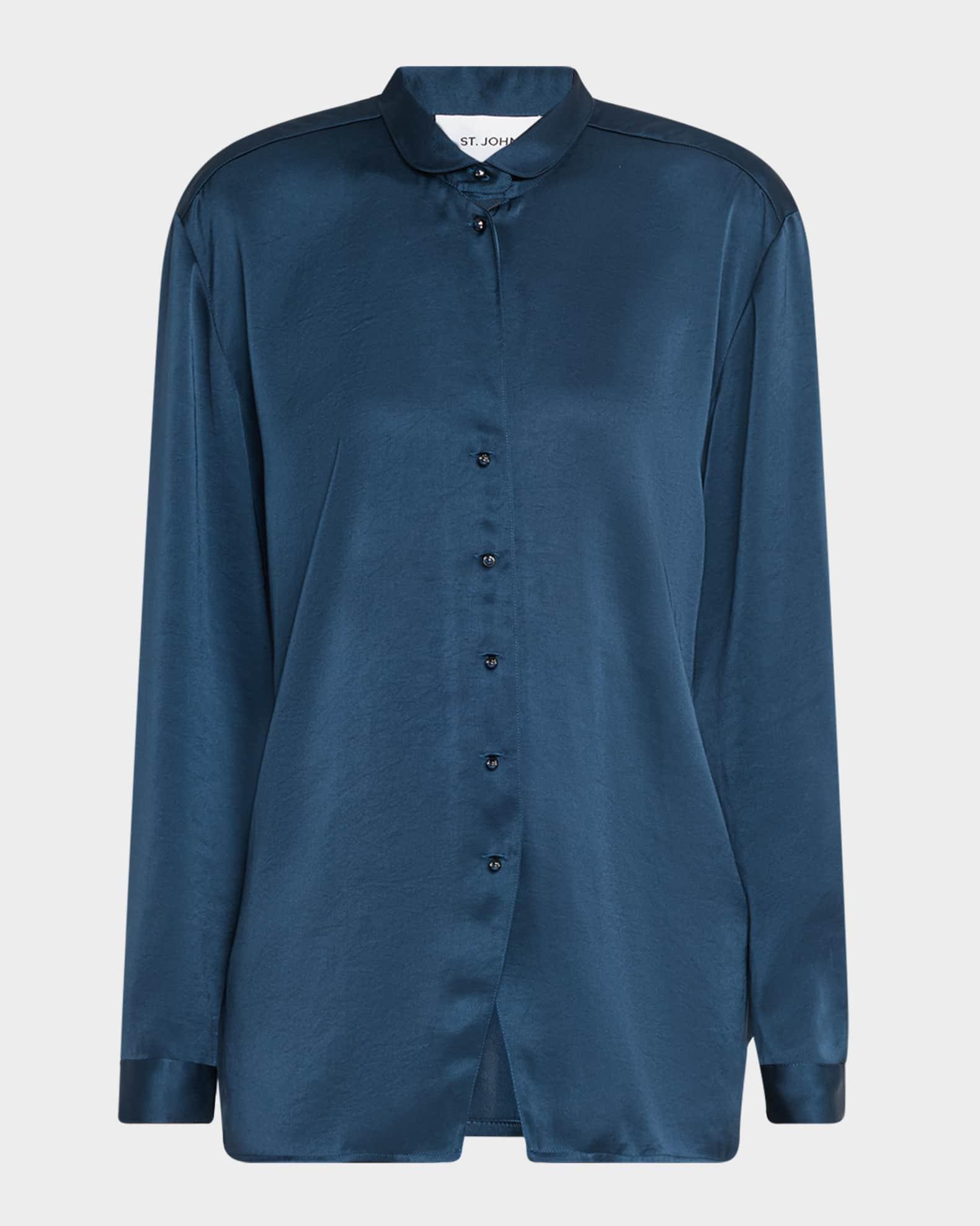Embellished Washed Satin Button-Down Blouse Product Image