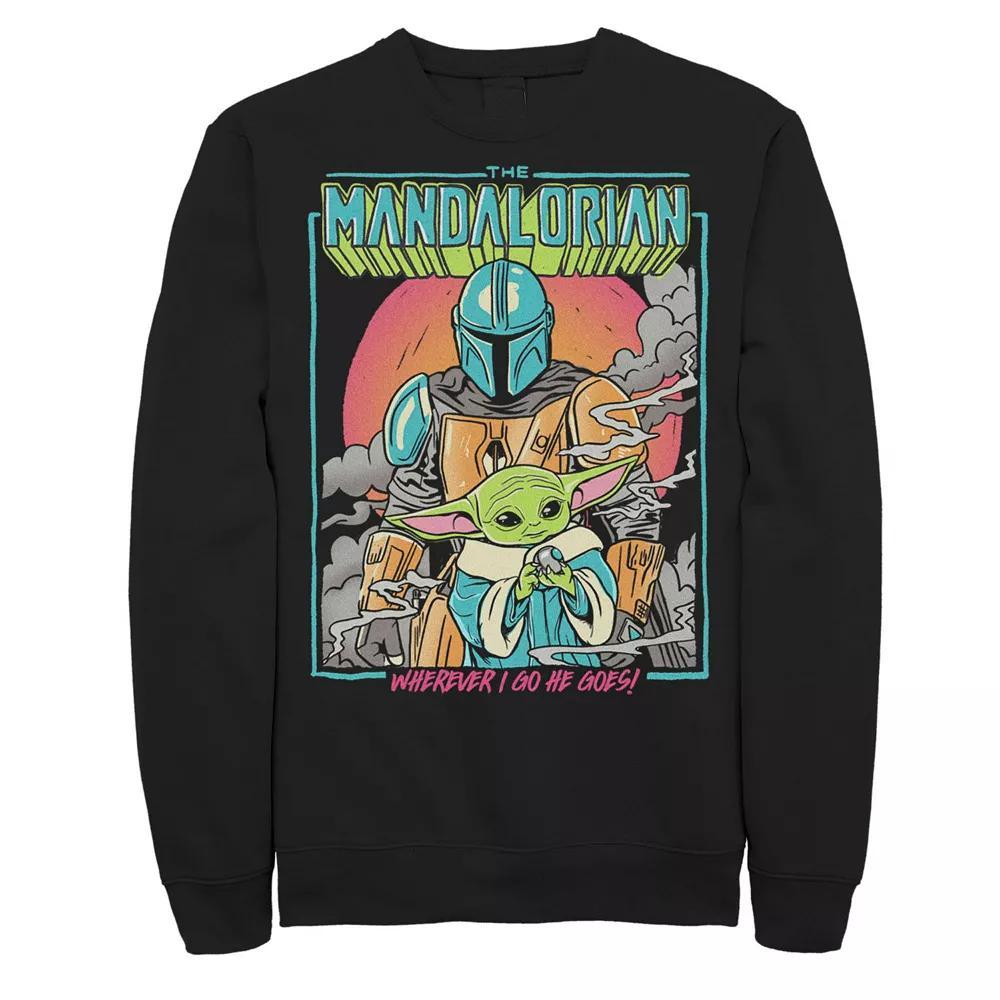 Men's Star Wars The Mandalorian Wherever I Go He Goes Graphic Fleece Sweatshirt, Size: Medium, Black Product Image